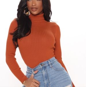 Fashion Nova Orange Ribbed Bodysuit with Snap Closure Size M